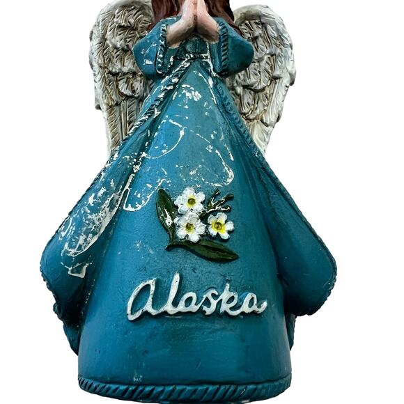 Alaska Angel Christmas Ornament Hand Painted Highlights Forget Me Not Flowers - Picture 9 of 14